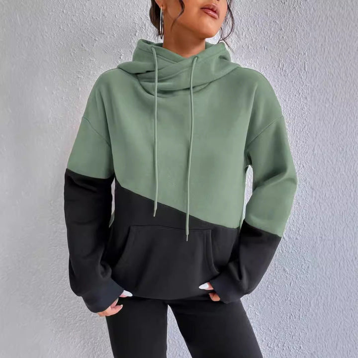 Damen lässiger Kapuzenpullover mit Farbblock-Design Drune