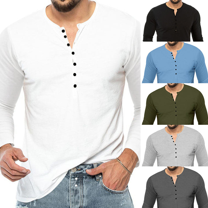 Herren nan schmal geschnittenes Henleyshirt mit Stehkragen und kurzer Knopfleiste Drune