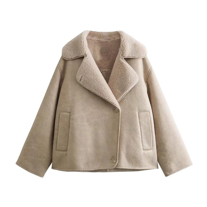 Damen Kunstlederjacke mit Teddyfutter Drune