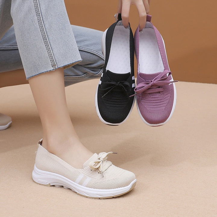 Damen Schlupf-Strick-Sneaker mit dekorativer Schleife und gedämpfter Plateausohle Drune