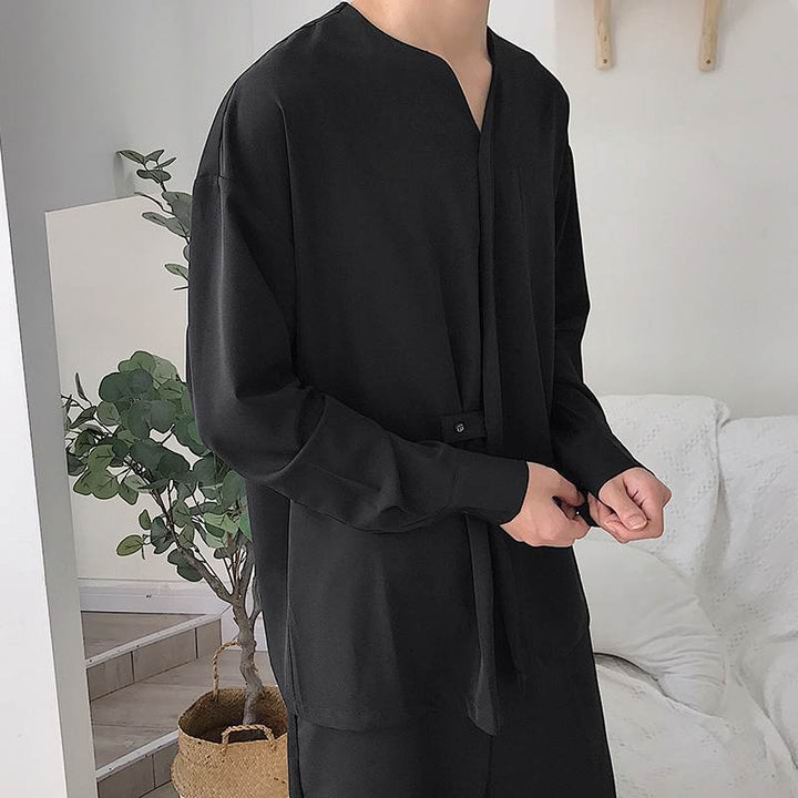 Herren Lässiges Langarmshirt mit innovativem Stehkragen und praktischen Taschen Drune