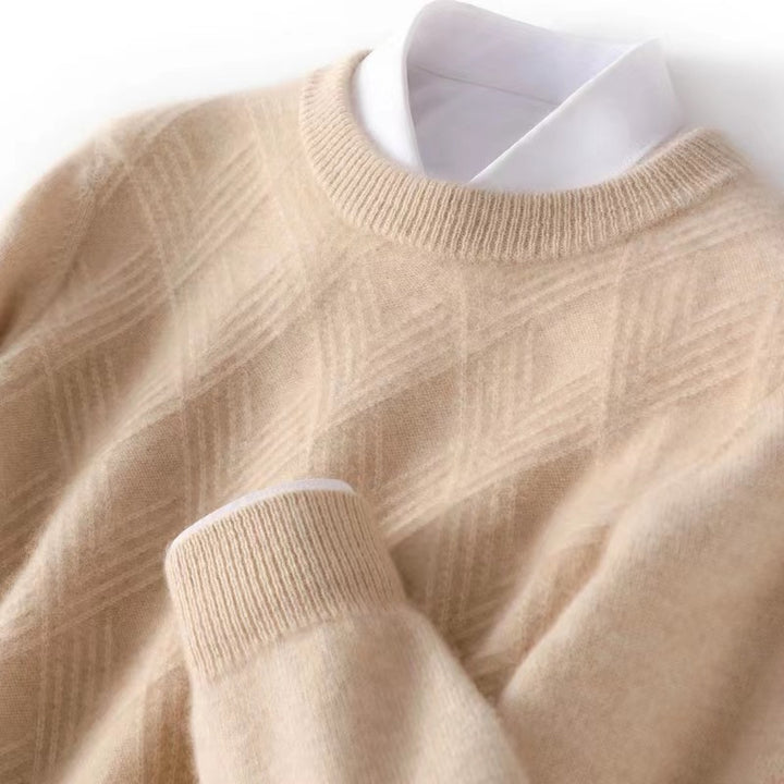 Herren Feiner Strukturstrickpullover mit kurzem Stehkragen und Diamant‑Relief Drune