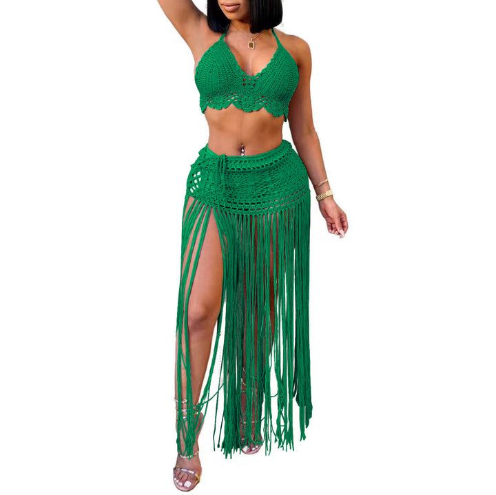 Damen gehäkeltes Strand-Outfit mit fransigen Details Drune