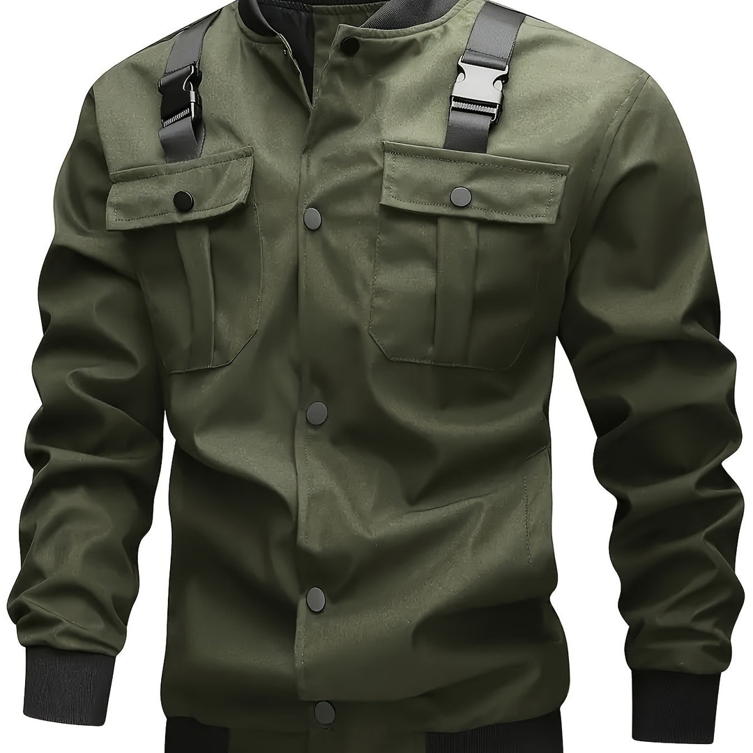 Herren Camouflage-Bomberjacke im Utility-Stil mit Brusttaschen, Schultergurten und Rippbündchen Drune