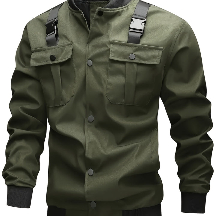 Herren Camouflage-Bomberjacke im Utility-Stil mit Brusttaschen, Schultergurten und Rippbündchen Drune