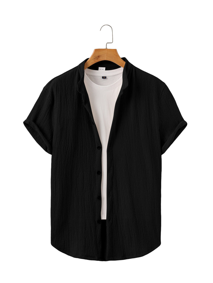 Herren nan leichtes Knitterstruktur-Überhemd mit umgeschlagenen Ärmeln entspannter Overshirt-Silhouette Drune