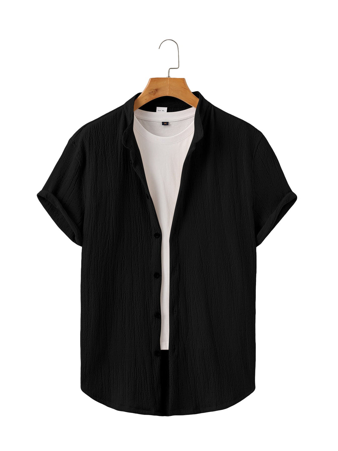 Herren nan leichtes Knitterstruktur-Überhemd mit umgeschlagenen Ärmeln entspannter Overshirt-Silhouette Drune