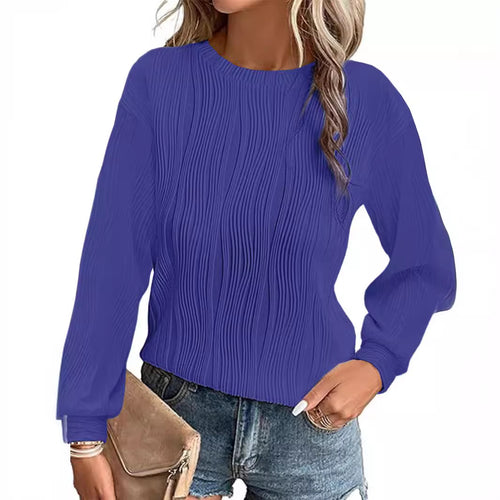 Damen Plissiertes Feinstrick-Longsleeve mit Rundhalsausschnitt Drune