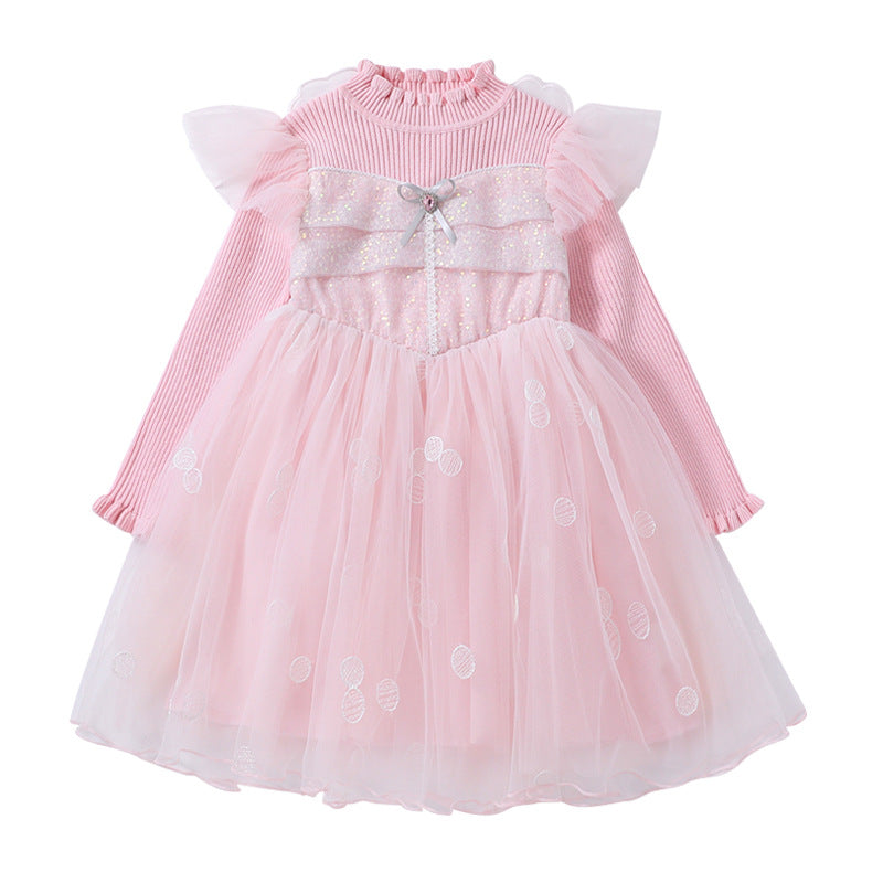 Mädchen Festkleid mit Rüschenärmel und Glitzerdetails Drune