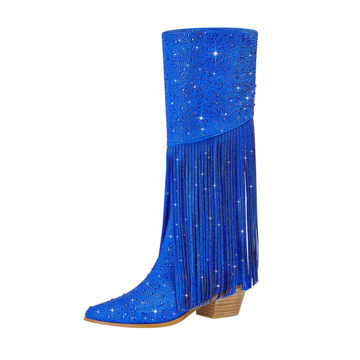 Damen Stiletto Fransen Strass Stiefel Drune