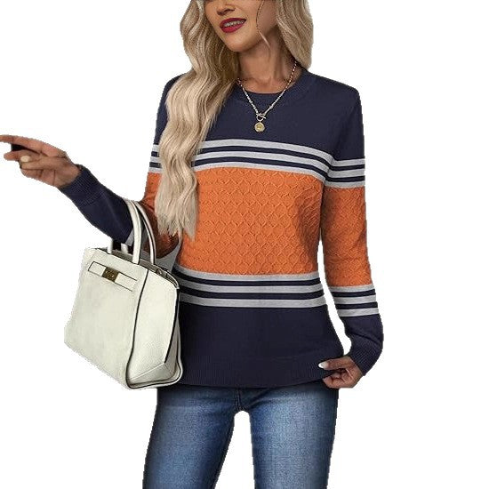 Damen modischer Strukturpullover mit kontrastierenden Farbblöcken Drune