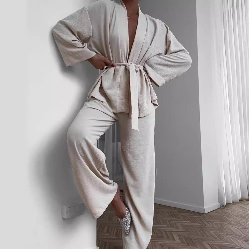 Damen Lässiges Set mit weit geschnittenem Kimono und hoher Taille Drune