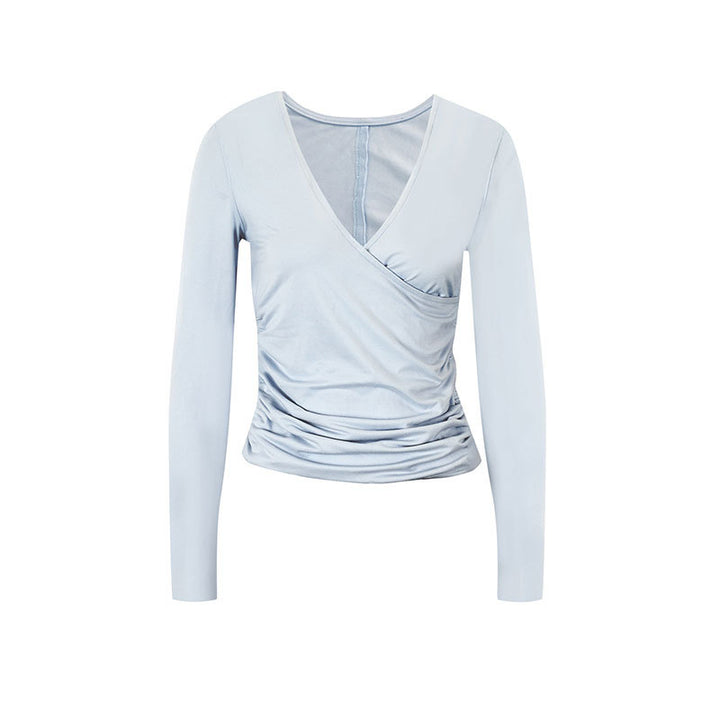 Damen Langarmshirt mit raffiniertem Wickel-Design und eleganten Rüschendetails Drune