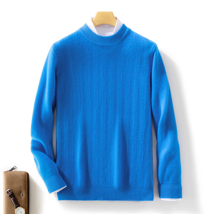 Herren Feinstrickpullover mit kurzem Stehkragen, strukturierter Längsrippe und schlanker Passform Drune