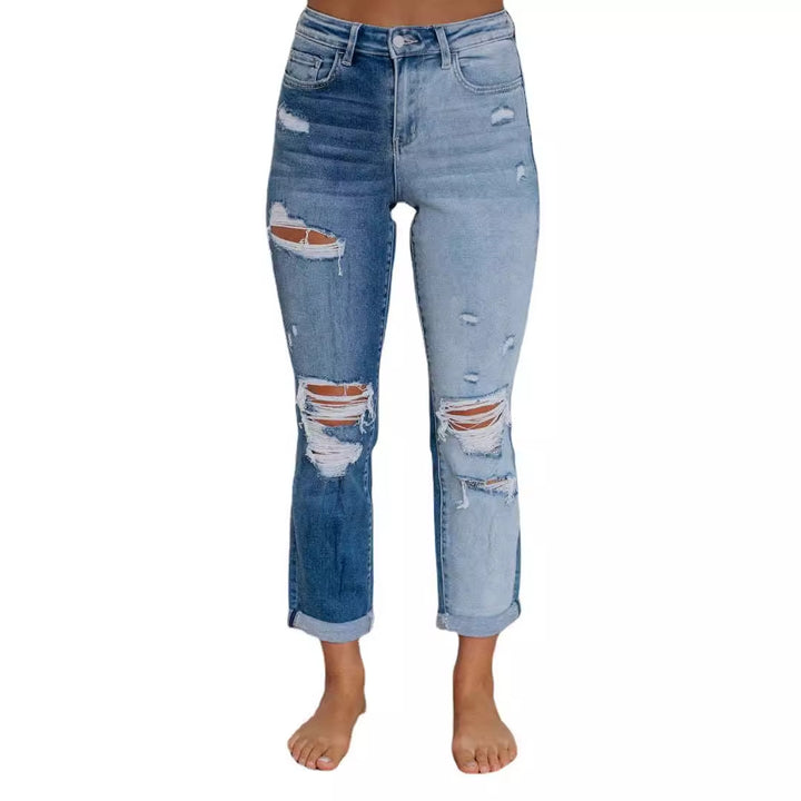 Damen High-Waist Skinny Jeans mit Destroyed-Effekten Drune