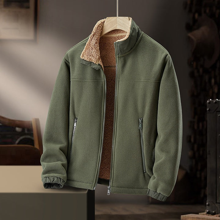 Herren Fleece-Outdoorjacke mit Teddyfell-Innenfutter, Stehkragen & windabweisender Oberfläche Drune