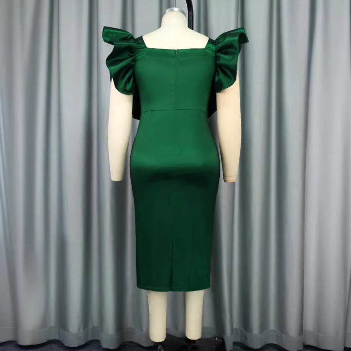 Damen Elegantes Maxikleid mit voluminösen Rüschenärmeln Drune