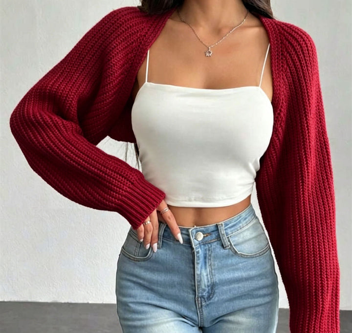 Damen Kurzbolero aus grobem Rippstrick mit Oversized-Ärmeln Drune