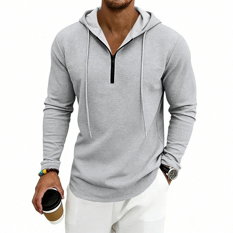 Herren Lässiges Waffelstruktur-Hoodie mit halbem Reißverschluss und Kapuze Drune