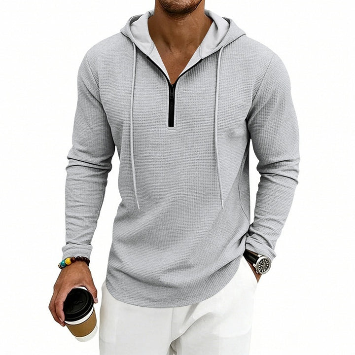 Herren Lässiges Waffelstruktur-Hoodie mit halbem Reißverschluss und Kapuze Drune