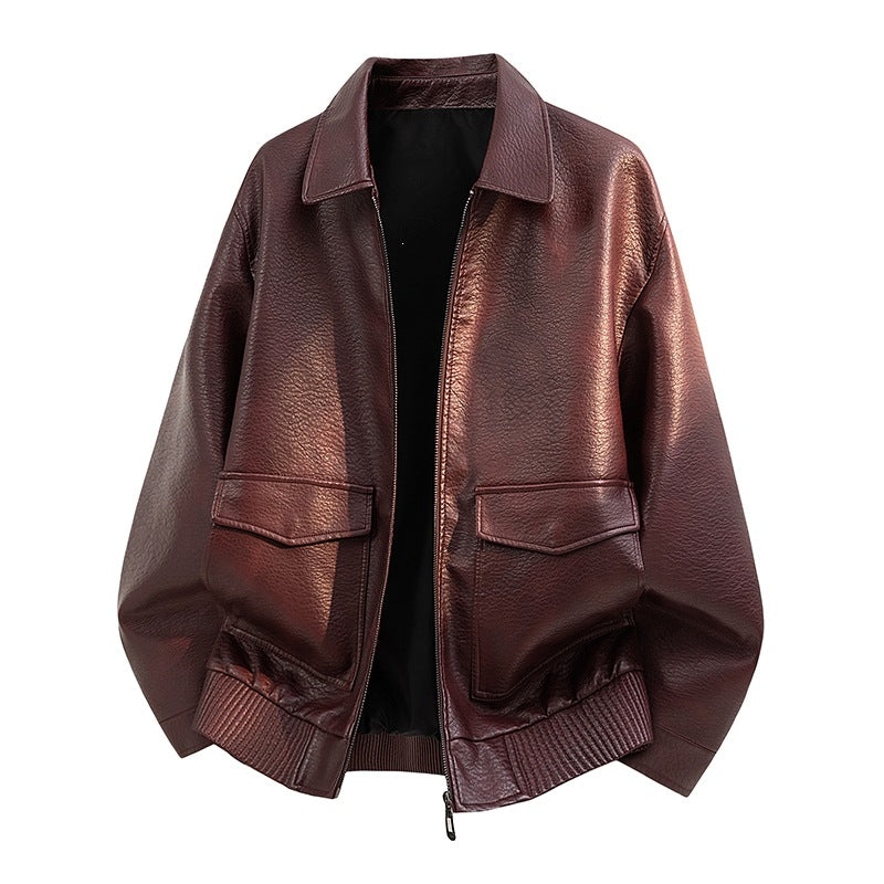 Herren Elegante Kunstleder-Bomberjacke Drune