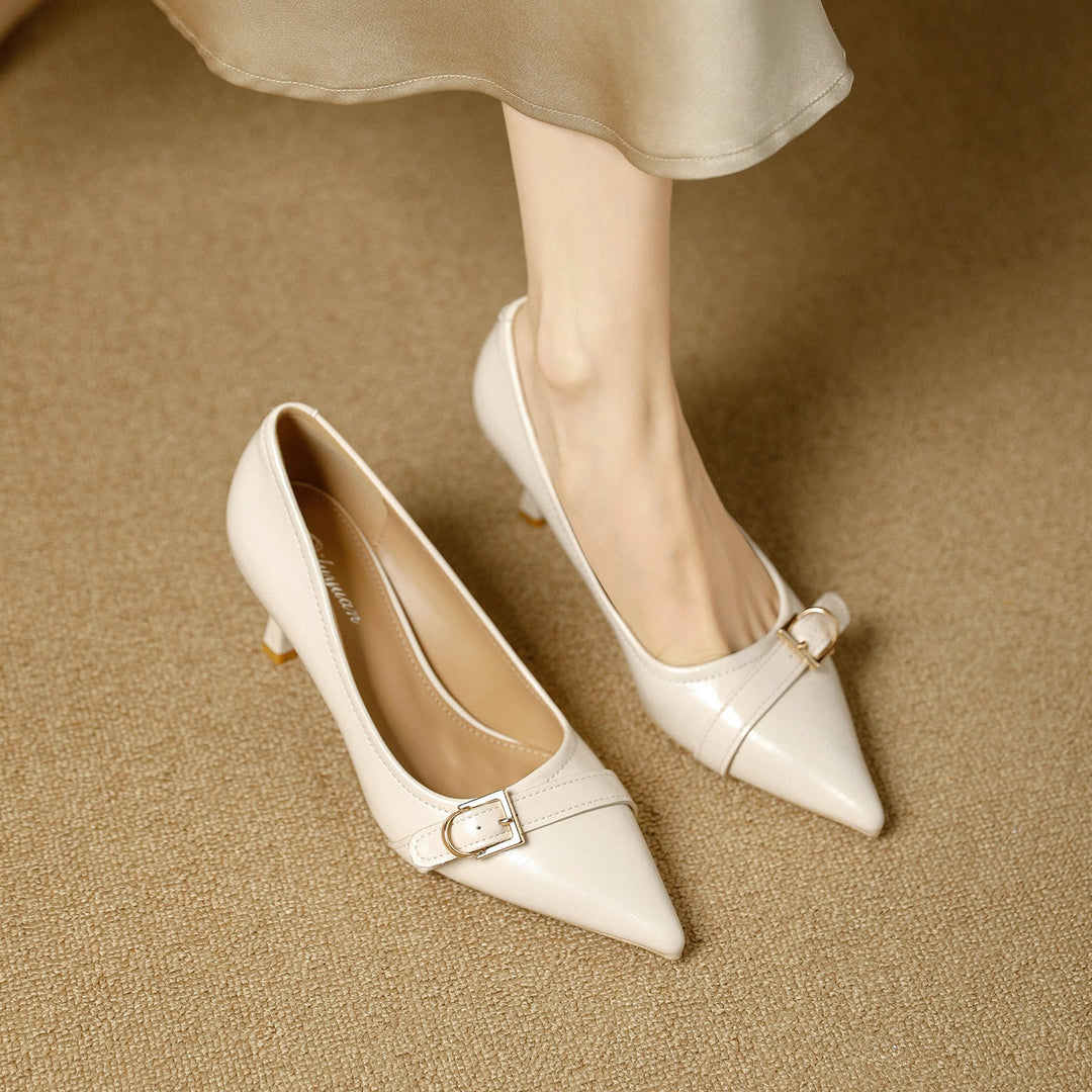 Damen elegante spitze Pumps mit modischem Schnallenakzent Drune