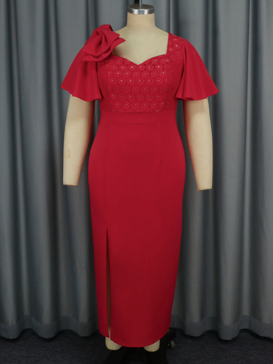 Damen Elegantes Maxikleid mit voluminösen Ärmeln und hochwertiger Blumenapplikation Drune