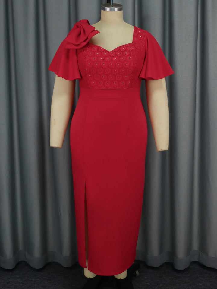 Damen Elegantes Maxikleid mit voluminösen Ärmeln und hochwertiger Blumenapplikation Drune