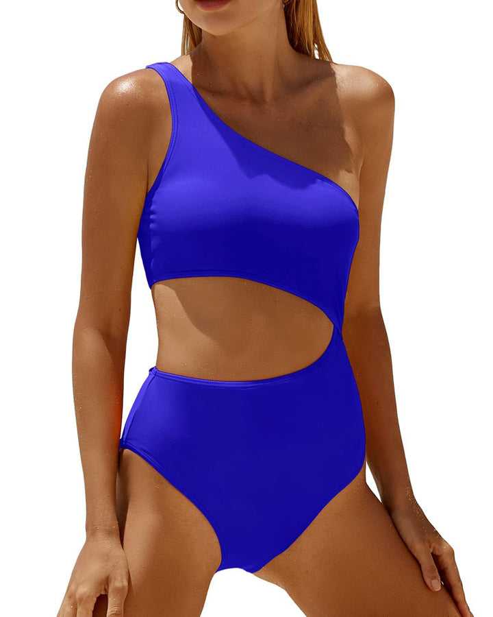 Femme Ein-Schulter Cut-Out Einteiler Badeanzug Drune