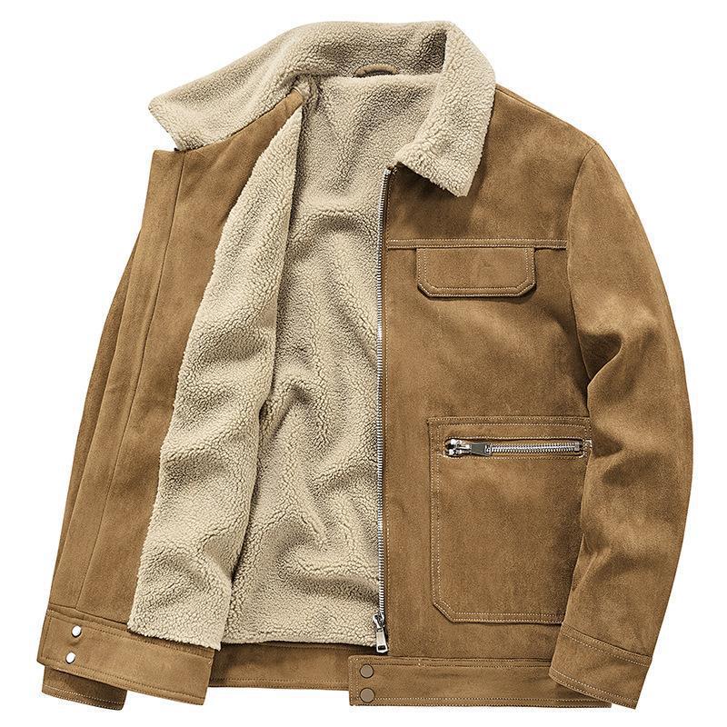 Herren Veloursimitatjacke im Fliegerstil mit Teddyfutter und Reißverschlusstaschen Drune