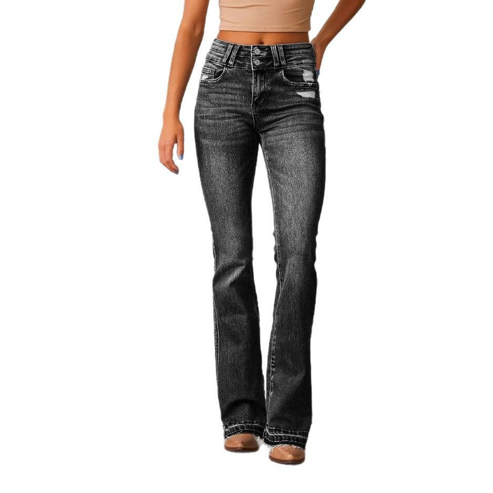 Damen Flared Jeans mit hohem Bund und modischem Destroyed-Effekt Drune