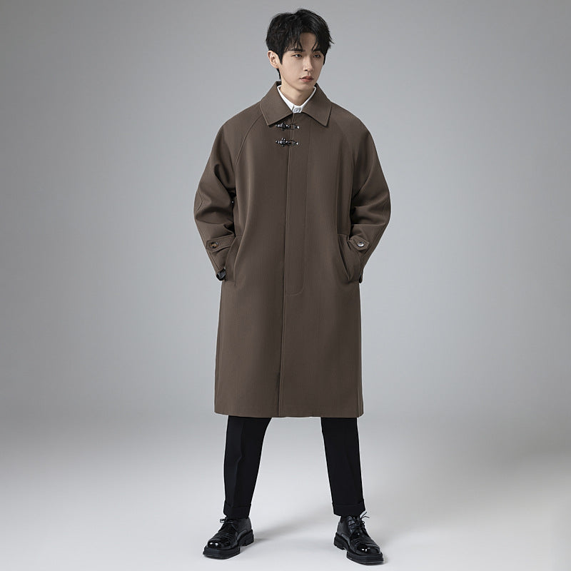 Herren Lang geschnittener Mantel im modernen Duffle‑Stil mit Knebelverschlüssen und gestreiftem Innenfutter Drune