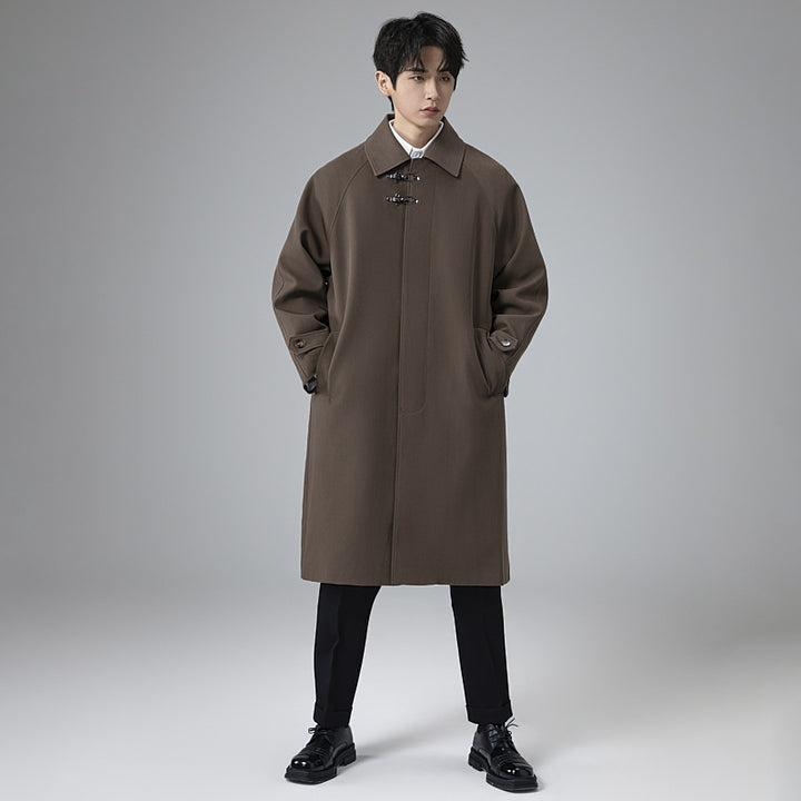 Herren Lang geschnittener Mantel im modernen Duffle‑Stil mit Knebelverschlüssen und gestreiftem Innenfutter Drune