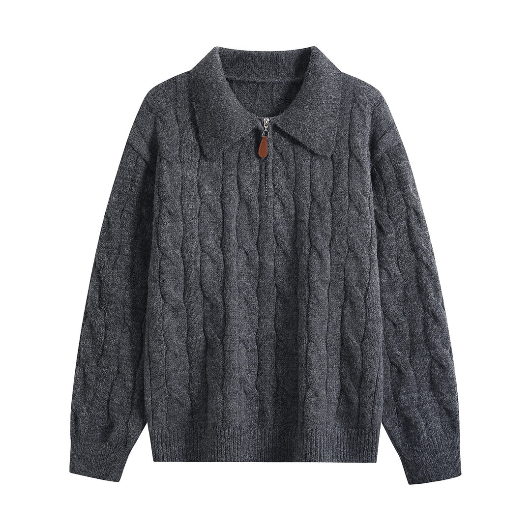 Damen Grobgestrickter Troyer-Pullover mit Halbreißverschluss & Oversize-Kragen Drune