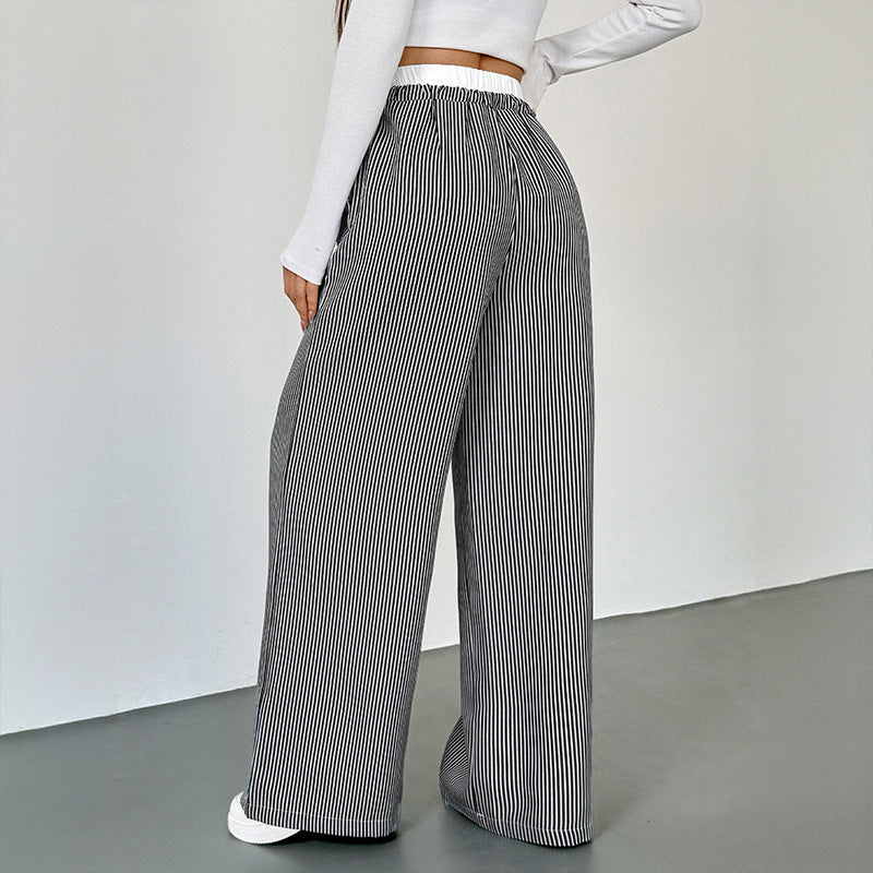 Damen Weite Streifen-Hose im Palazzo-Stil mit Smok-Taillenbund und Kordelzug Drune