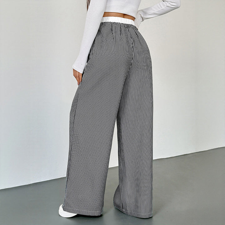 Damen Weite Streifen-Hose im Palazzo-Stil mit Smok-Taillenbund und Kordelzug Drune