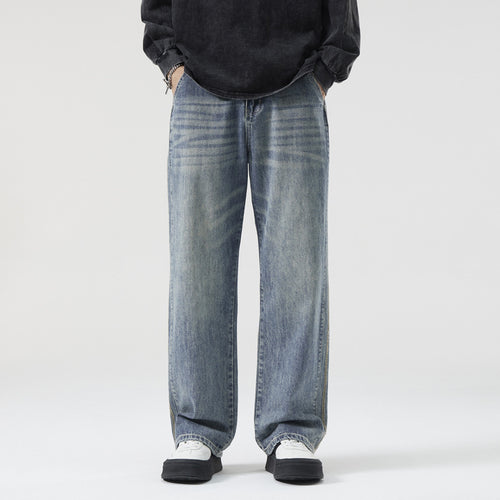 Herren Weite Vintage-Denimjeans mit Used-Waschung und geradem Bein Drune
