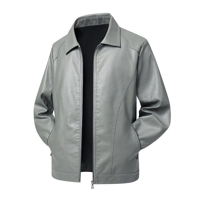 Herren Kunstleder-Übergangsjacke mit Hemdkragen, verdecktem Reißverschluss & Eingrifftaschen Drune