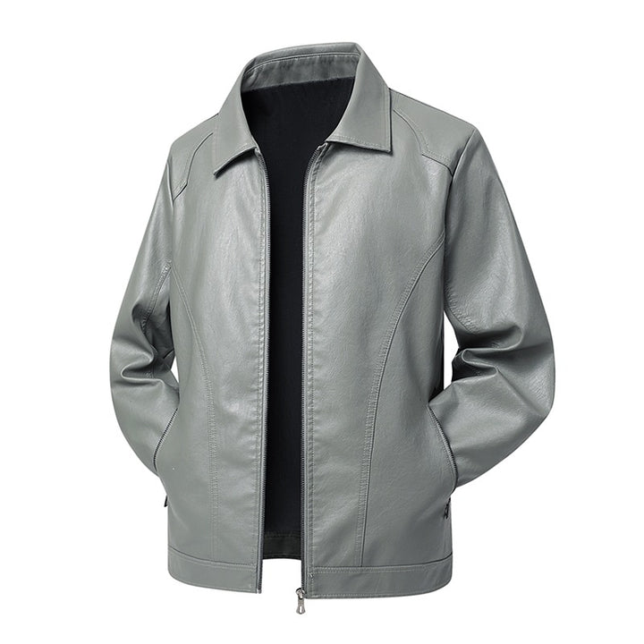 Herren Kunstleder-Übergangsjacke mit Hemdkragen, verdecktem Reißverschluss & Eingrifftaschen Drune