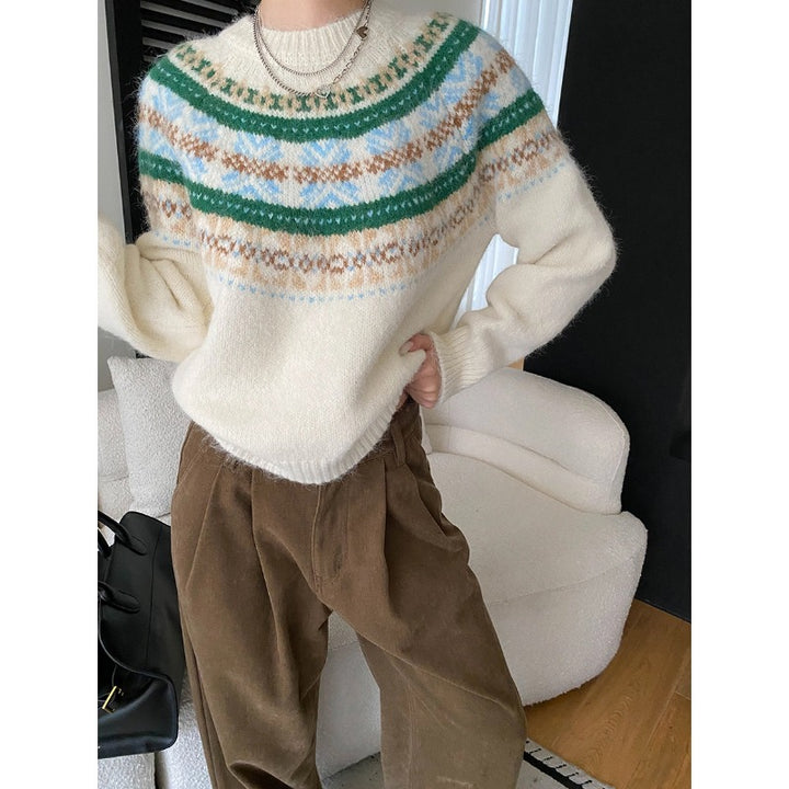 Damen Grobstrickpullover mit lebendigem Muster und weit geschnittenen Ärmeln Drune