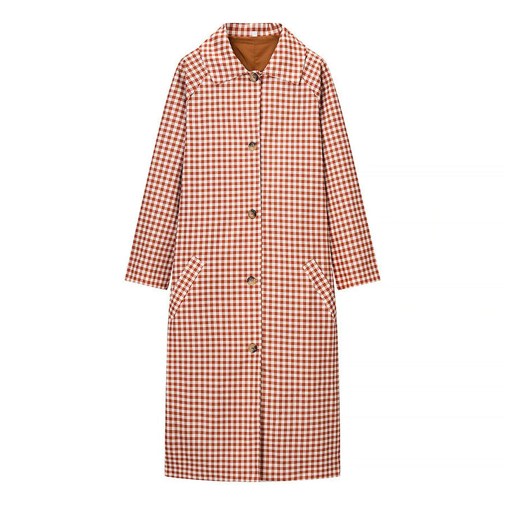 Damen nan karierter Midi-Trenchcoat mit Hemdkragen, durchgehender Knopfleiste und aufgesetzten Eingrifftaschen Drune