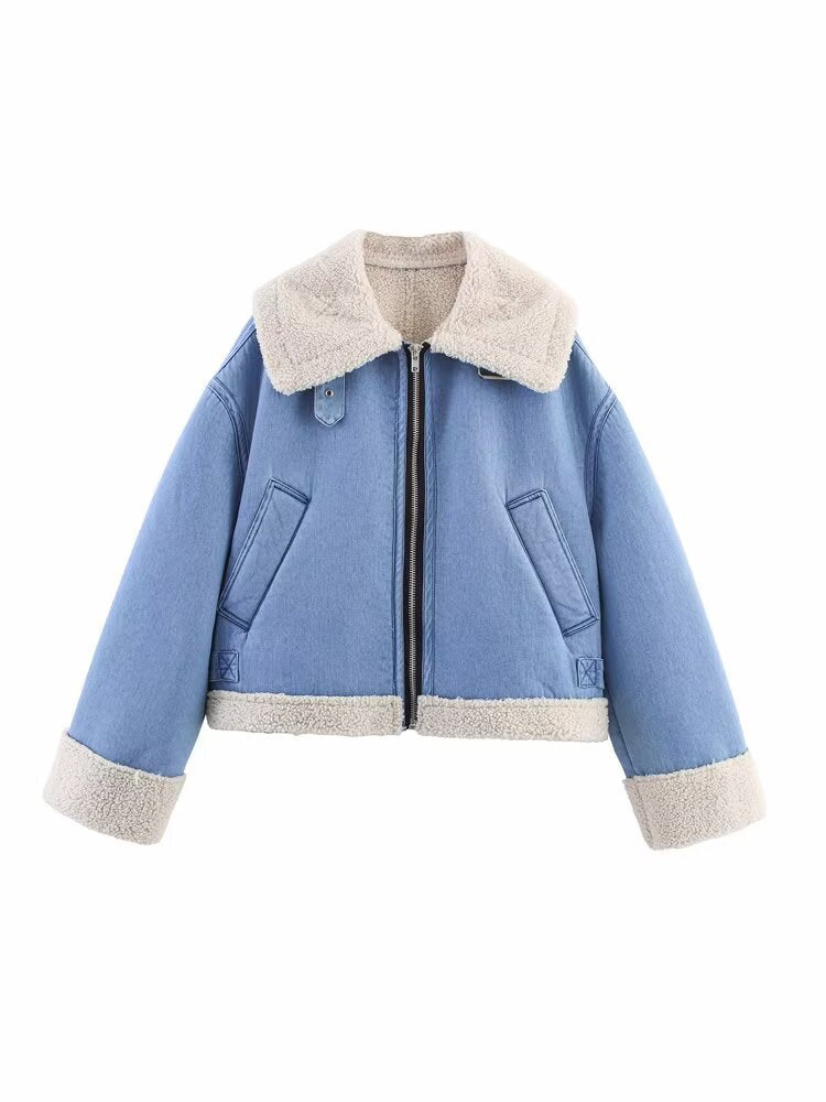 Damen lässige Übergangsjacke mit Kunstfellkragen Drune