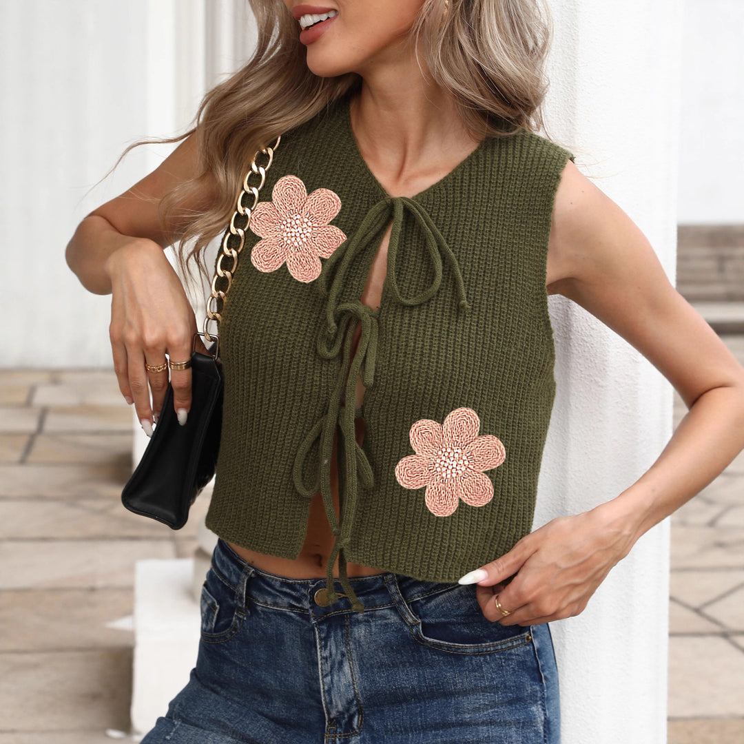 Damen luftiges Stricktop mit Blumenapplikationen Drune