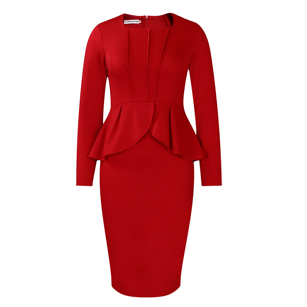 Damen Etuikleid mit Peplum und langem Arm Drune