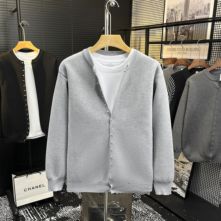 Herren Minimalistische Sweatcardigan mit verdeckter Druckknopfleiste Drune
