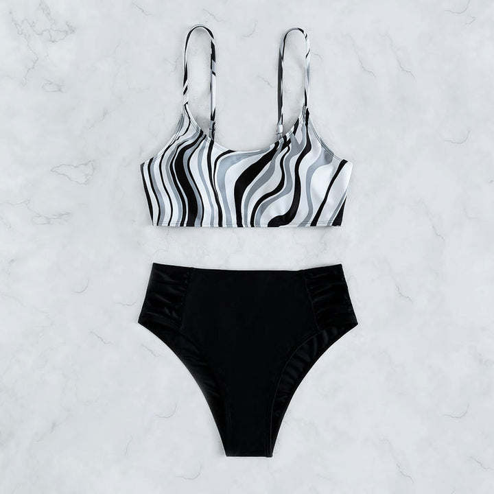 Damen Hochgeschnittener Bikini mit wellenförmigem Oberteil Drune