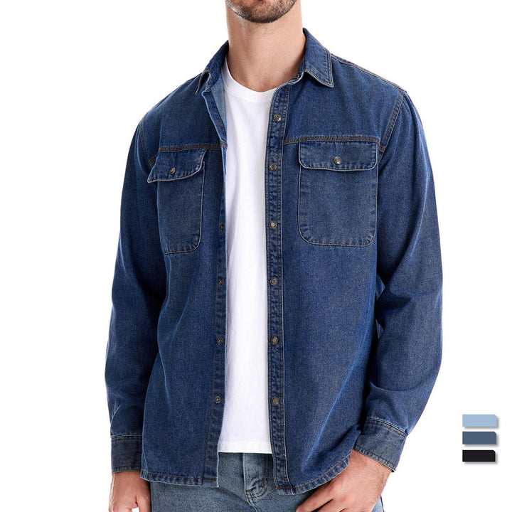Herren nan leichtes Jeanshemd mit aufgesetzten Brustklappentaschen und Kentkragen Drune