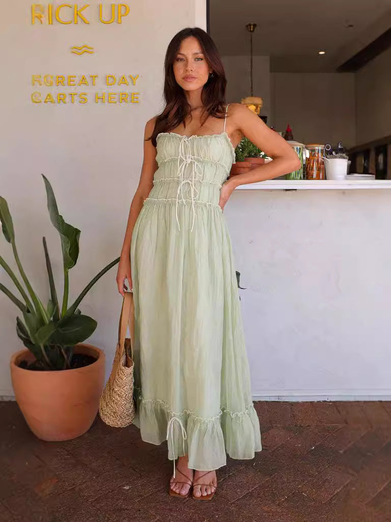Damen Maxi-Hängerockkleid mit verstellbaren Schnürdetails Drune