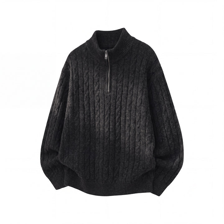 Unisex Lässiger Zopfmuster-Halbzip-Pullover mit hohem Rippkragen und Oversize-Schnitt Drune