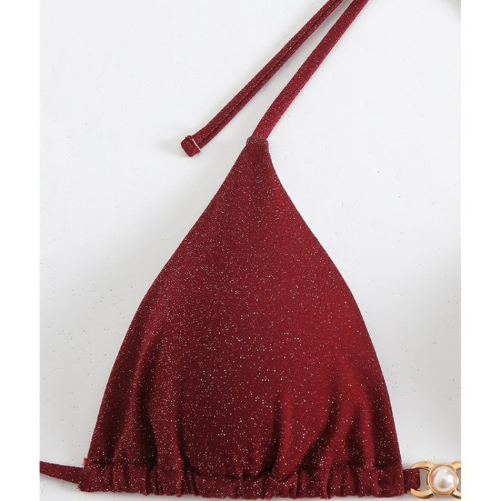 Damen Triangel-Bikini mit glitzerndem Stoff und verstellbaren Trägern Drune